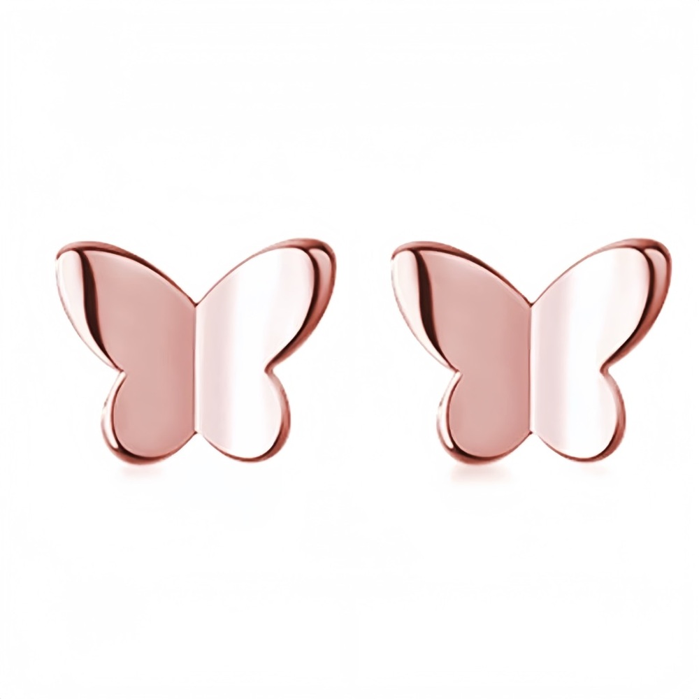 S925  butterflies stud earrings- SS009 Rose Gold